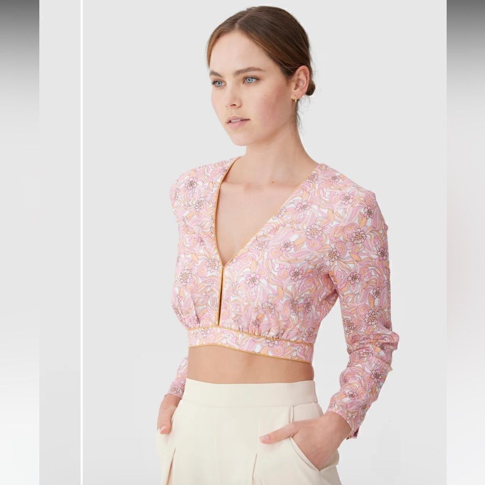 Keepsake the label long sleeve V neck crop top size XS